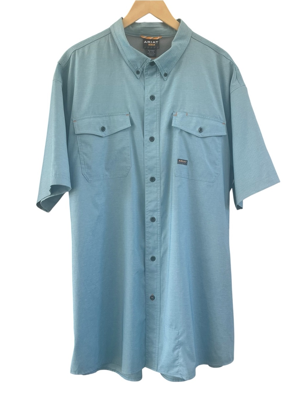 Ariat Rebar VentTEK DuraStretch Work Shirt Vented Mens XL Light Blue Outdoor